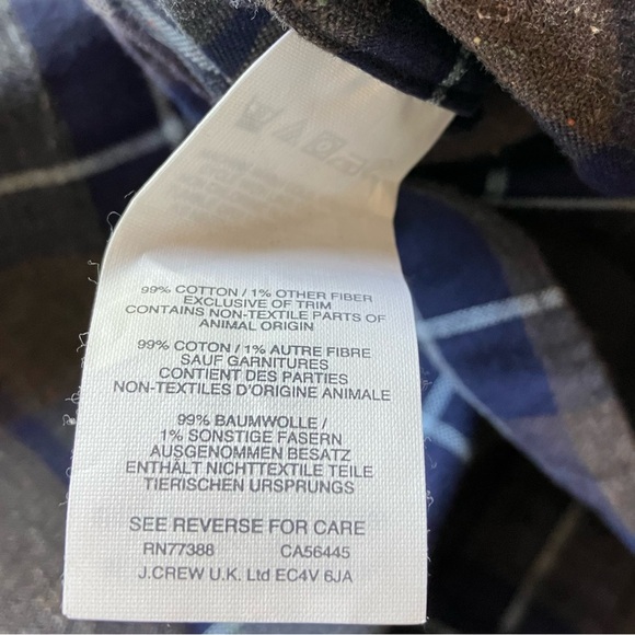 J. Crew Albiate Milano Blue Plaid Cotton Flannel Casual Button Down Shirt Size M - Picture 5 of 6